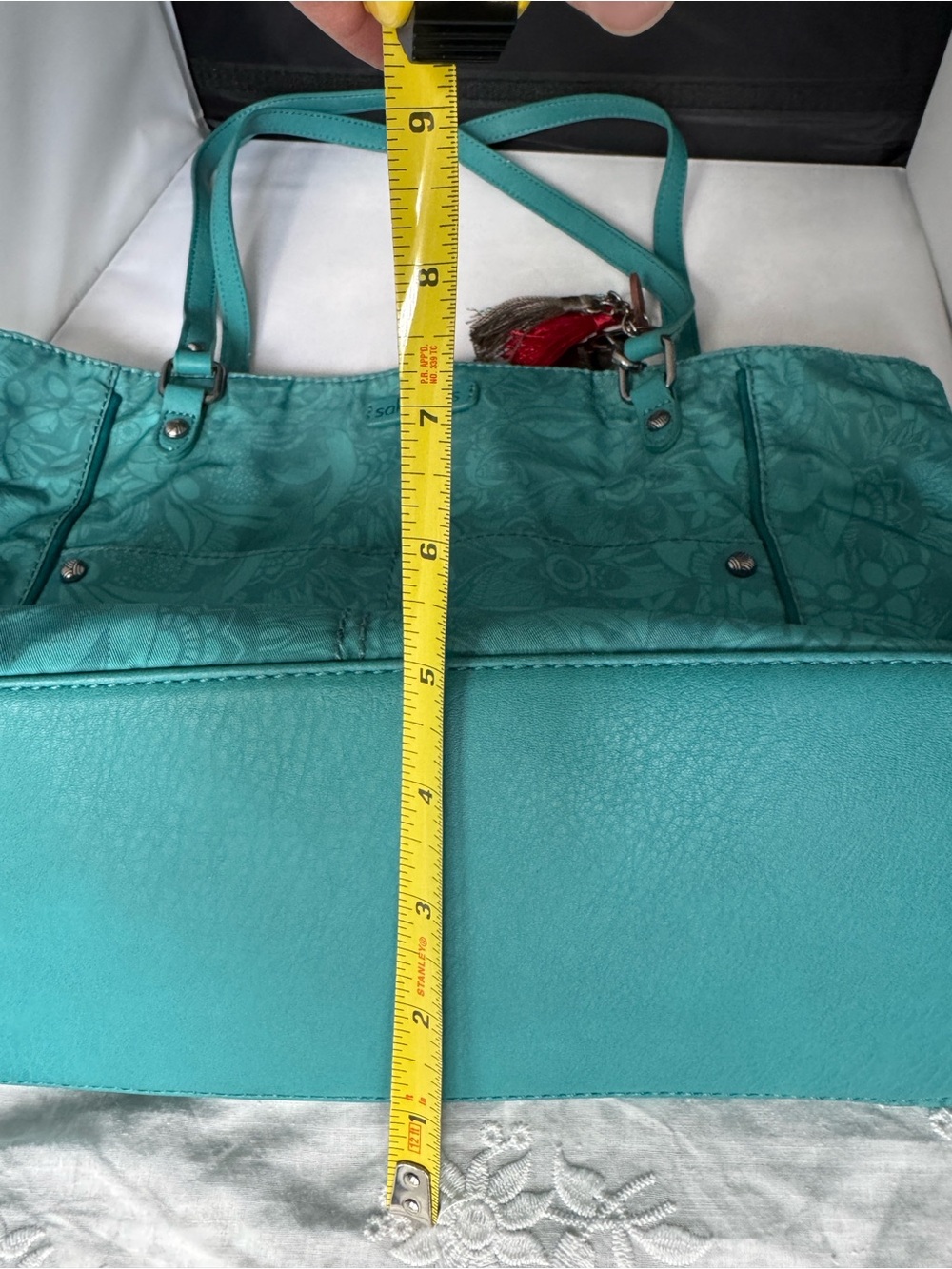 Sakroots Teal Floral-Pattern Tote with Tassel Charm - Picture 7 of 7